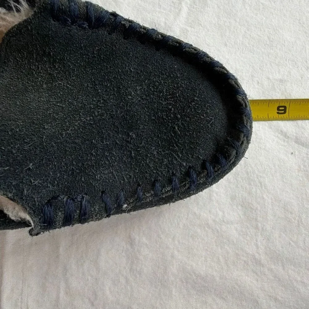 Lands End Kids Moccasin Suede Slippers sz 11 Navy